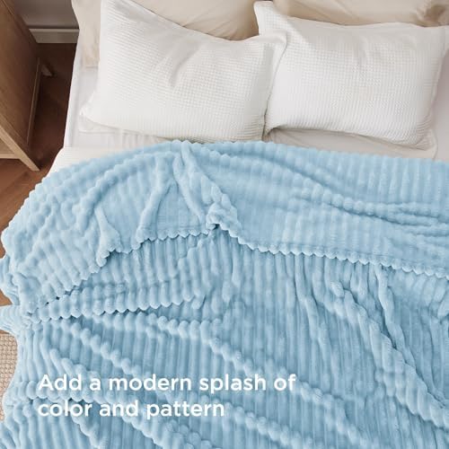 Bedsure Soft Full Size Fleece Blankets for Bed Light Blue 84"x90" - Image 3