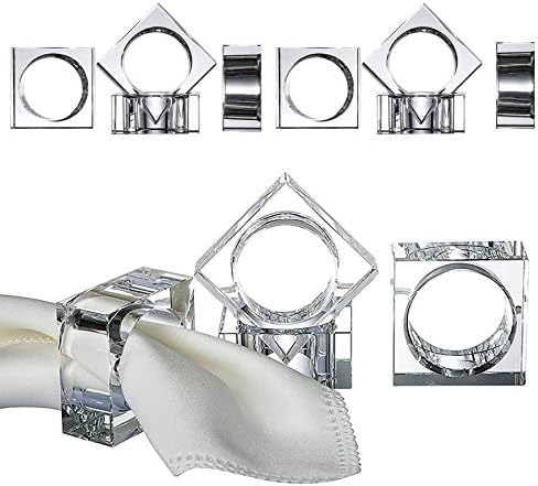 Crystal Napkin Holder Rings Square Design Christmas Decorations for Dinner Set of 12 by DONOUCLS