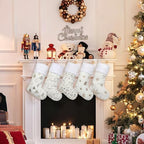 Amorita White Christmas Stockings Set of 5 - Lage Elegant Xmas Stockings with Golden Christmas Tree Snowflake Designs, Fluffy Grey and White Christmas Stockings for Holiday Party Decorations 20 inch - Image 3