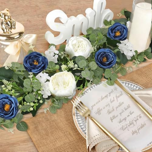 2 Pack 6.2Ft Blue White Flower Garland Artificial Eucalyptus Flower Garland - Image 2