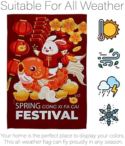 Chinese New Year Rabbit Wall Tapestry Home Decor Banner Patio Porch Lawn Garden Flag Pole Room Decorations Indoor Small Outdoor Yard Sign Lunar New Year Gifts Spring Festival Decorations Made In USA - Image 6