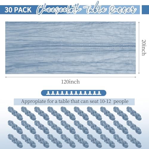 30 Pack Dusty Blue Table Runner 10Ft Cheesecloth Table Runner Boho Gauze Cheese Cloth Table Runners Romantic Long Sheer Fabric Table Runners for Wedding Party Bridal Shower - Image 2