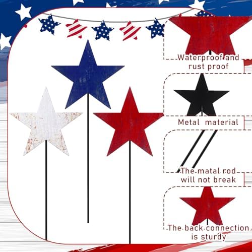 Pickmesh 6 Pcs 12" H Patriotic Yard Decor Heart 4th of July Outdoor Decor - Image 5