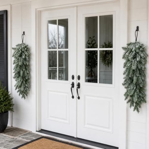 4 Pcs Extra-Long Snow Christmas Teardrop Swag, Artificial Frosted Door Swag - Image 4
