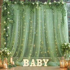 20x10ft Olive Green Tulle Backdrop Curtain with Lights String for Parites, Sheer Backdrop Curtains for Wedding Baby Shower Birthday Party Photo Shoot Decorations - Image 6