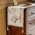 Floral Embroidered Table Runner 72" Non-Slip with Tassels, Ivory by keemir