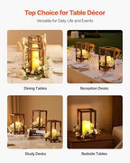 VEVOR 20 Set/60 Pcs Wooden Wedding Lantern Centerpiece, Includes 20 Wooden Lantern Candle Holder 20 Flameless LED Candle 20 Champagne Flower Wreath for Wedding Table Party Farmhouse Decor, Brown - Image 6