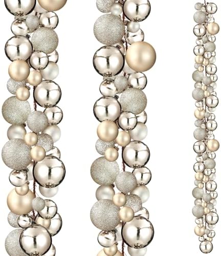 2 Pcs 6 ft Christmas Ball Ornament Garland, Champagne Gold by Yuxung