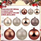 2 Pcs 6 ft Christmas Ball Ornament Garland, Brown, Champagne Gold - Image 2