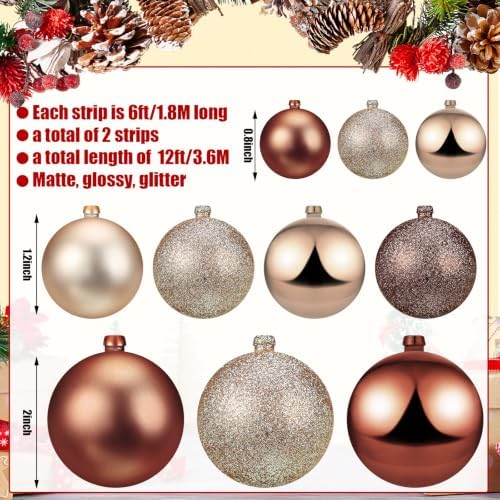 2 Pcs 6 ft Christmas Ball Ornament Garland, Brown, Champagne Gold - Image 2