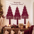 HunnmingRe 3 Pcs Large Macrame Christmas Tree Decor, Burgundy Red - Image 3