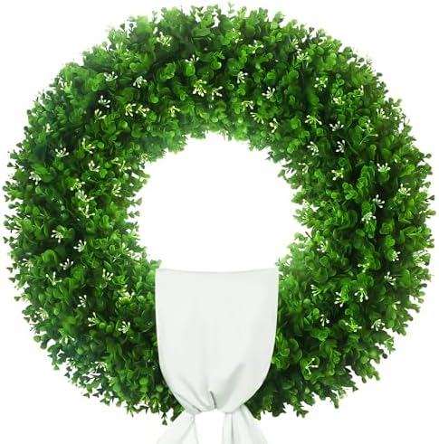 32'' Large Boxwood Wreath, Foldable Green Wreath with a Sash by HecatyDecorateYourHome