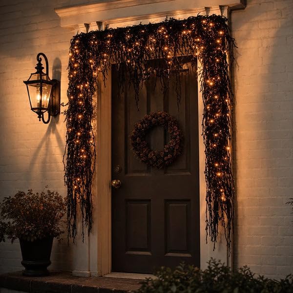 Spooky Chic: Halloween Fireplace Decor Set,Spooky Gothic Vine Lights Fireplace Mantel Decoration Set, Halloween Seasonal Display for Indoor Home, Haunted House,Party (L) - Image 3