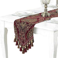 Embroidery Luxury Table Runner Jacquard Fabric Table Runner with Multi-Tassels for Dining Room Dresser Wedding Party Decorations, 13" x 62", Red by Dimatic