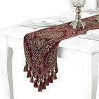 Embroidery Luxury Table Runner Jacquard Fabric Table Runner with Multi-Tassels for Dining Room Dresser Wedding Party Decorations, 13" x 62", Red by Dimatic