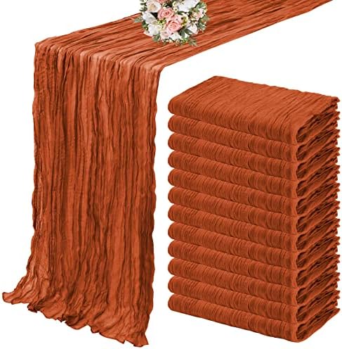 YMHPRIDE 12 Pack Cheesecloth Table Runner 35x70in Terracotta Table Runner by YMHPRIDE