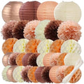 WOLHOWLTD Rose Gold Paper Decoration Set - 36 Pcs Paper Lanterns Pompoms Honeycomb for Wedding, Valentine's,Single Party,Bridal Shower,Birthday Home Garden Decoration(Rose Gold Coffee Peach Beige) by Unknown