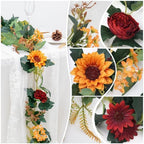 MAKHOT 2Pack Artificial Maple Leaves and Sunflowers Burgundy Roses Garland - Image 2