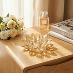 Large Crystal Lotus Tealight Candle Holder for Up to 6" Diameter Pillar Candle Plate Candlestick,Chunky Glass Votive Stand for Wedding, Party, Table Centerpiece Decor and Yoga Meditation (2, Gold) - Image 6