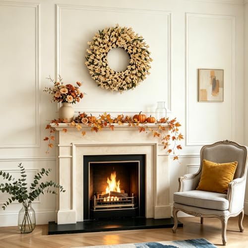 24 Inch Wheat Forsythia Fall Wreath for Front Door - Image 5