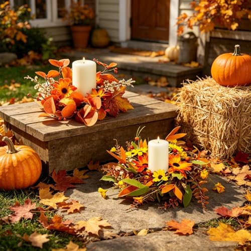 6 PCS Mini Fall Candle Ring Small Autumn Candle Holder Rings for Table - Image 6