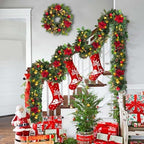 WANNA-CUL Pre-Lit 6ft Red Gold Christmas Garland with 30 LED Timer Lights - Image 3