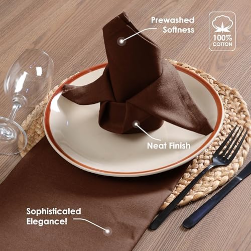 Brown Cloth Napkins - 100% Cotton, Soft, Durable, Absorbent, Washable - 12 Pack - Ideal for Spring, Summer Gatherings, Farmhouse, Rustic Weddings, Thanksgiving, Fall, 17x17 Inch - Image 2