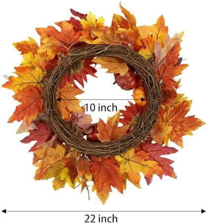 22" Fall Wreaths for Front Door Outside with Maple Leaves Pumpkin Red Sunflower Berries, Fall Decorations for Home,Artificial Autumn Door Wreath for Outside, Window, Wall, Thanksgiving Décor - Image 3