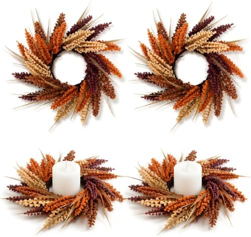 Harvest Mini Fall Wreath, 4 Pack 12in Rustic Thanksgiving Wreath by Chonsun