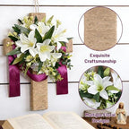 Easter Cross Wreaths for Front Door, 16" Religious Spring Wreath with Lily and Purple Ribbon, Christian He is Risen Easter Decor, Rustic Twine Wrapped Hanging Ornament Wall Porch Farmhouse Home Decor - Image 5