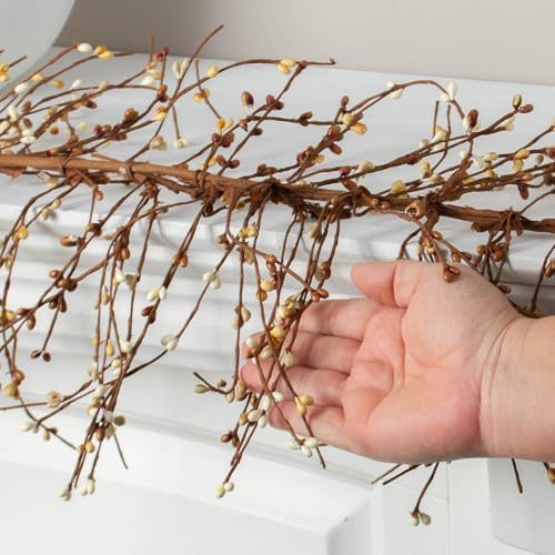 Artificial Caramel & Cream Pip Berry Garland - Year Round Rustic Berries, Farmhouse Home Decor for Table Arrangements, Fireplace Mantel, and Fall Decorations (54" Long) - Image 3