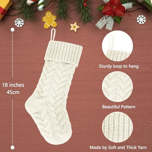 Christmas Stockings Bulk, 20 Inch Ivory Knit Stockings Christmas Holiday Decoration, 6 Pack - Image 4