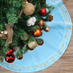 60inch Extra Large Christmas Tree Skirt Blue Luxury Velvet Plush Fur Skirts with Gold Embroidery Xmas Velvet Tree Skirt Holly Leaves Gold Embroidered Trees Skirts for Christmas Holiday Party Decor - Image 6