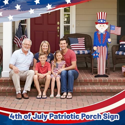 3FT Patriotic Uncle Sam Porch Sign 4th of July Wooden Door Decor, Large 250th Anniversary Memorial Day Front Door Decoration with USA Flag, Leaning or Hanging Outdoor Entryway Porch Decor - Image 4
