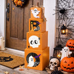Chumia Fall Porch Outdoor Decor Stacked Pumpkin Ghost Boo Box for Halloween - Image 2