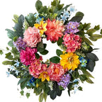 Spring Wreaths for Front Door, 24 Inch Spring Door Wreath with Yellow Dahlia,Pink Hydrangea Dahlia Peony Flower Wreath for All Season Outside Indoor Outdoor Home Porch Wall Decor by Unknown