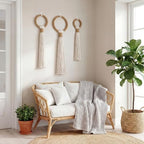 Tegeme 3 pcs Macrame Wall Hanging decor, Ring Tassel, Beige, Wire - Image 4