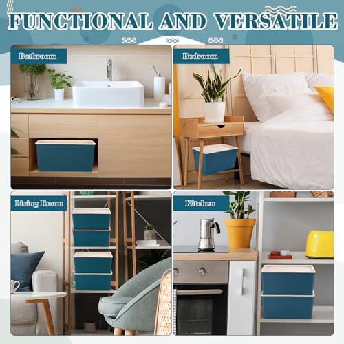 Menkxi 4 Pcs Storage Bins with Lids, Blue, Large - Image 6