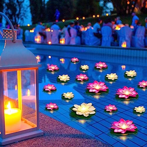 Liliful LED Floating Lotus Lantern Diwali Pool Decor White Pink 3.94&5.91" by Liliful