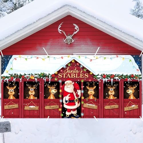 HunnmingRe 16 x 7ft Christmas Garage Door Cover, Santa Claus by HunnmingRe