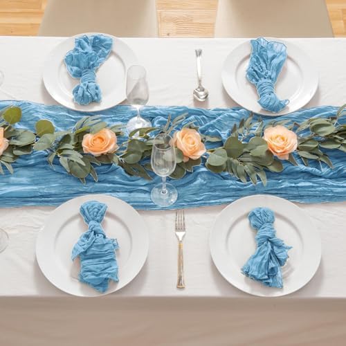 12 Pack Light Blue 10 Ft Cheesecloth Table Runner 20x120 Inch Boho Wrinkled Sheer Romantic Gauze Decor for Wedding, Bridal Shower, Birthday Party - Image 6