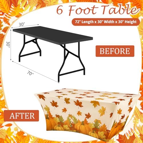 Oudain 2 Pcs Fall Tablecloth 6 ft Pumpkin Maple Leaf Table Cover - Image 2