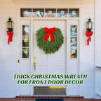 24" Norfolk Pine Wreath, Artificial Christmas Wreaths, Real Touch Green Winter Garland for Front Door Wall Indoor Outdoor Christmas Holiday Decor, with Bow & Bell, FF12 - Image 2