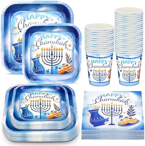 Ziliny 25 Set Hanukkah Party Supplies Chanukah Paper Goods, Square by Ziliny