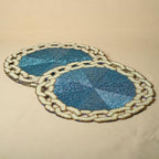 14 Inch Round Beaded Placemat Handmade Space Blue Glass Beads with Satin Backing Elegant Dining Table Mat Non Slip Centerpiece Table Decor (Set of 4) - Image 3