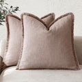 Foindtower Decorative Linen Fringe Throw Pillow Covers 20×20 Dusty Pink by Foindtower