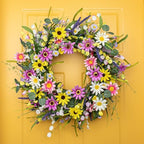Yawwind 22 Inches Summer Wreaths for Front Door Spring Flower Wreaths Summer Door Wreath Colorful Wildflower Wreath with Daisy Lavender for Window Indoors Outdoor Decor - Image 5