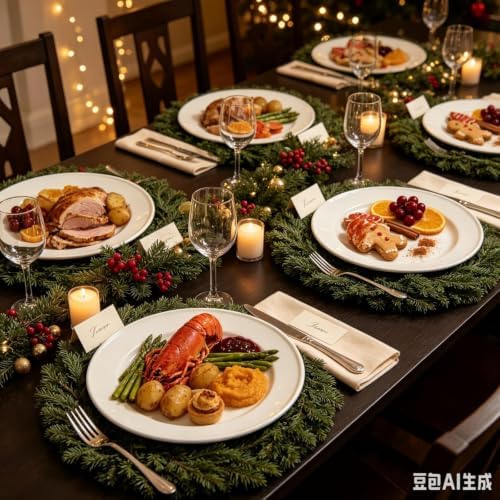 Christmas Placemats Set of 6 Artificial Cedar Wreath Charger Plates 19.7" Round Faux Greenery Branch Place Mats Winter for Winter Xmas Holiday Dinner Party Kitchen Dining Christmas Table Decorations - Image 6