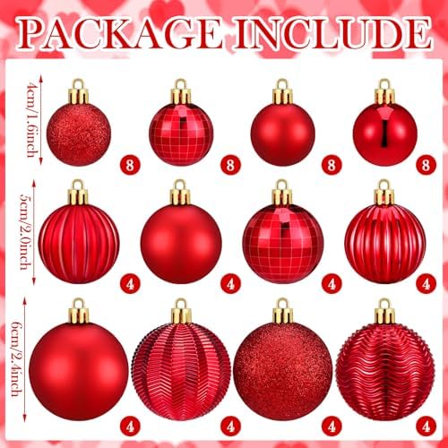 Lunmon 64 Pcs Red Christmas Ornaments Luxury Red Xmas Bulbs - Image 3