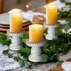 Small Candle Holder for Pillar Candle Set of 3, Farmhouse Wood Candle Holder, Rustic Wooden Candle Stand, Vintage Candle Stand Decorative for Living Room, Table Centerpiece, Retro White - Image 6